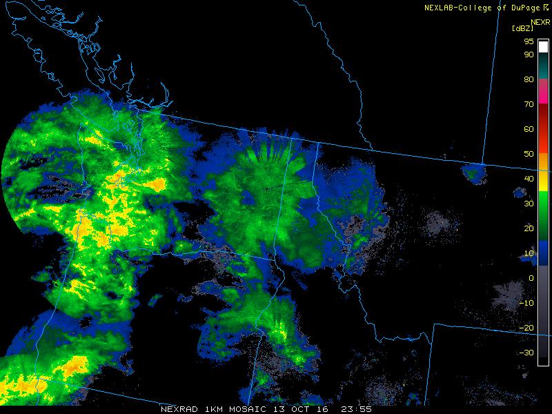 Observed Precipitation NEXRAD Radar: 0000 UTC 14 Oct 2016 0000 17 UTC Oct 2016 Radar imagery shows widespread precipitation over the Pacific Northwest on 14 17 Oct 2016 Severe convection on 14 Oct