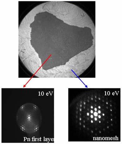 LEEM Operation Mode 37 Epitaxial grown pentacene on the h-bn nanomesh Substrate: BN nanomesh grown on Rh(111) crystal LEEM image: FOV=20µm, E = 3.