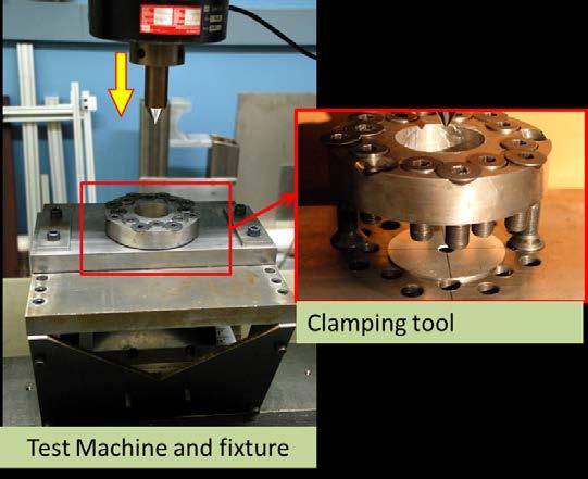 Fig. 11 Test machine set up and clamping tool for hole expansion test Clamping: As illustrated by Fig.
