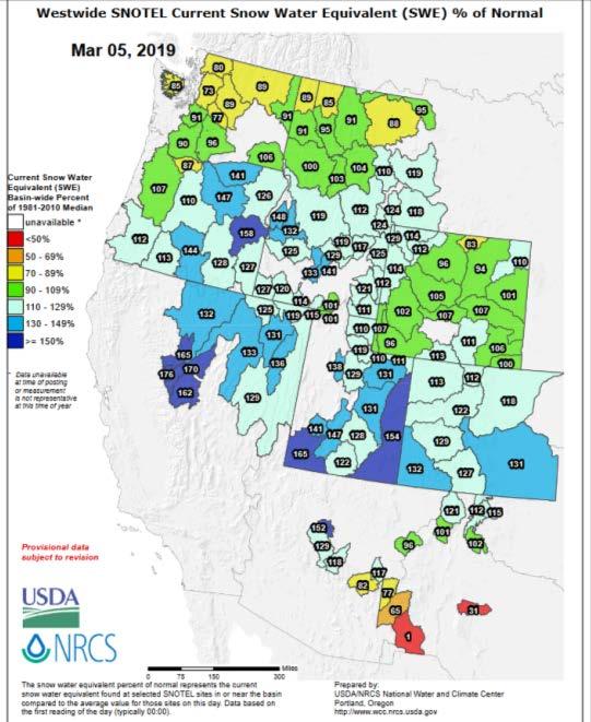 Mountain Snowpack (snow water equivalent % of normal) 5 6 https://www.wcc.