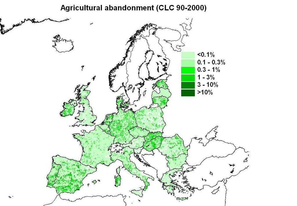 Figure 4: Rate of agricultural abandonment in CLCchange per cell of 10 x
