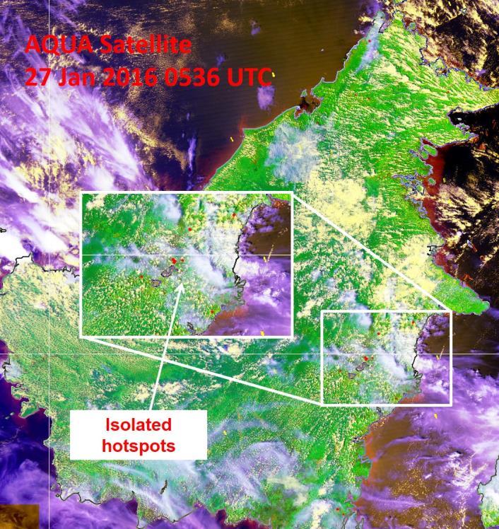 Figure 2E: AQUA satellite picture on 27 January 2016 shows localised hotspot activities in East