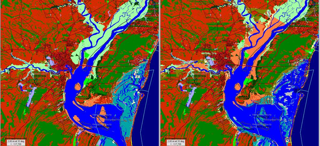 Folly Beach and James Island Area Projected Change in Marsh versus water Base