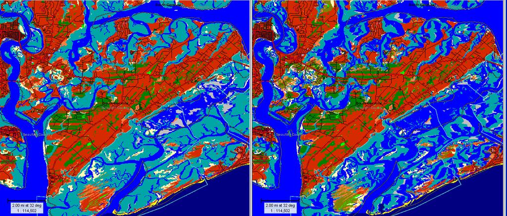 Beaufort and Sea Islands Projected Change in Marsh versus water Base versus 2100