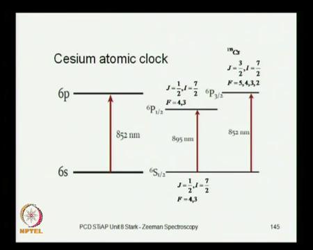 (Refer Slide Time: 38:50) The cesium atomic clock comes 6 s to 6 p which has brought a fine structure, and then hyperfine