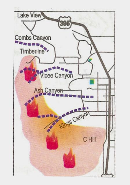 Map of the West side of CARSON CITY, Nevada (July 15, 2004) The fire was spotted at about 3 AM on July