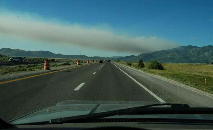 Next morning, on the highway back from Reno. The fire is still out of control. Will we have power?