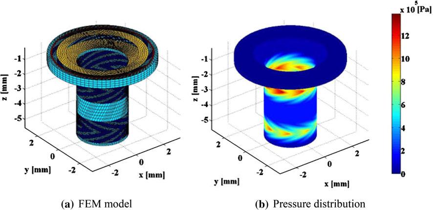 Fig. 2 Finite element model and pressure distribution of the FDBs solver as input variables.