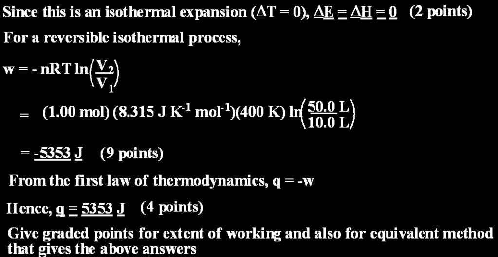 00 mol of hydrogen gas is expanded reversibly from an initial volume of 10.0 L at 400 K to a final volume of 50.