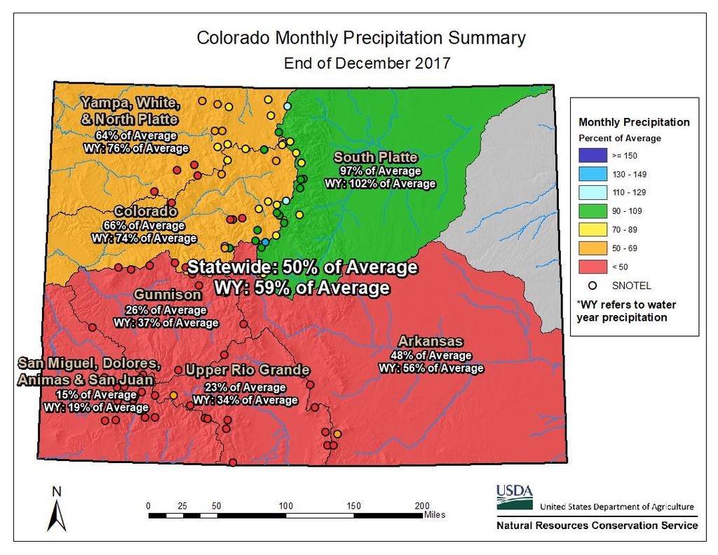 Precipitation Dry conditions have dominated the 2018 water year for most of Colorado s major river basins.
