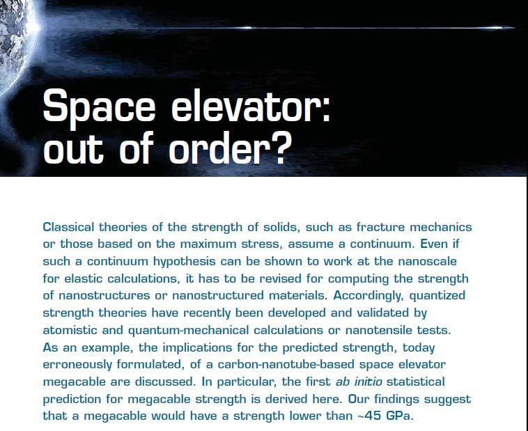 Space Elevator: Out of Order?