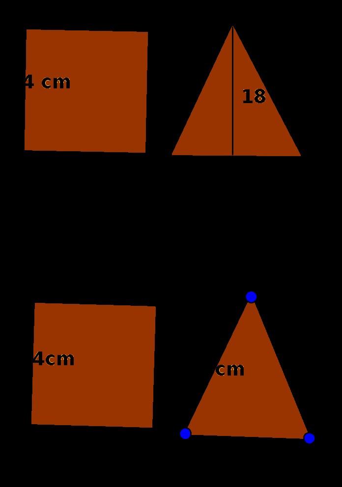 Ie Area of Pyramid = 5x 5 + 4 x ½ (5 x 8) = 25 + 2 x 5 x 8 = 25 + 80 = 105 square cm.
