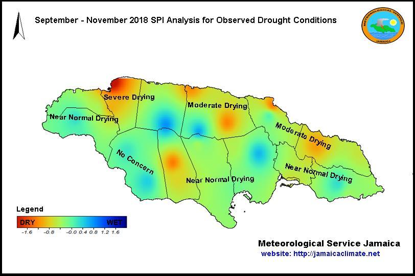In November, selected stations in eight parishes namely, Manchester, St. Catherine, Trelawny, St. James, St. Mary, Portland St. Thomas and KSA received below-normal rainfall.