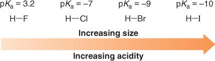Size, and not electronegativity, determines acidity down a column.