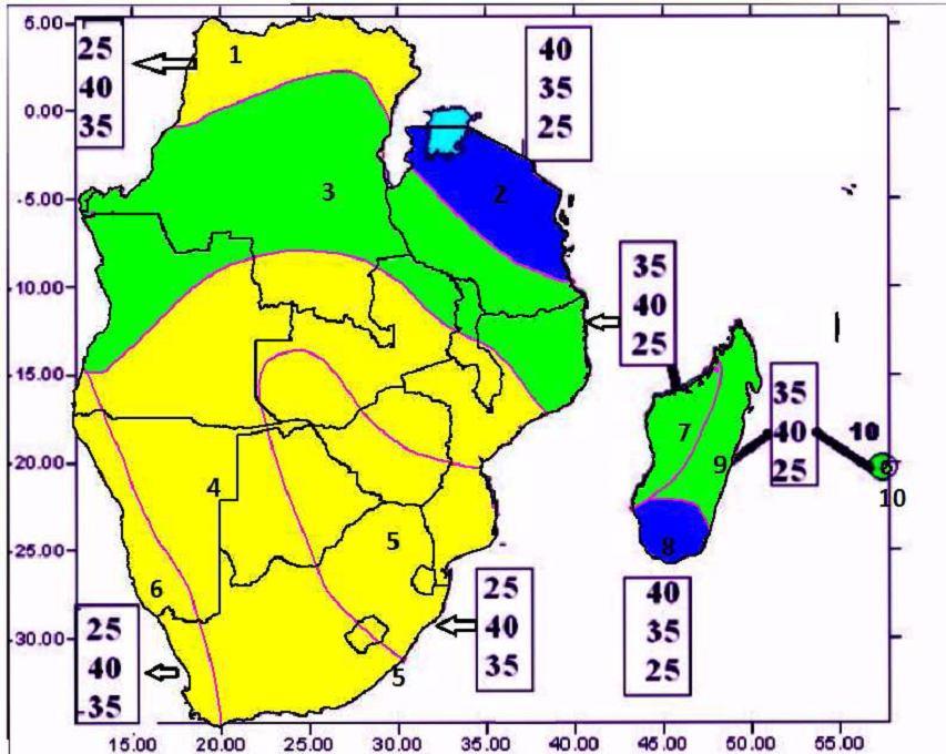 3.7 Southern Africa Rainfall Outlook (SARCOF-15) for OND 2011 issued in September Zone 1 (The extreme north of the DRC): Increased chances of normal to below-normal rainfall Zone 2 (North-eastern