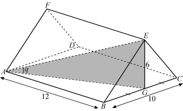 5. The figure shows a wooden triangular prism where ABCD is a rectangular base, AF = FD, BE = EC and EG is perpendicular to BC. Given that AB 12 cm, EG 6 cm and BC 10 cm.