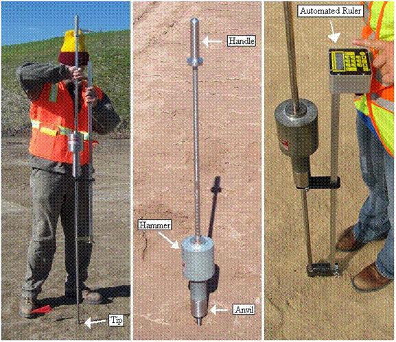 Figure 4: Pictures of a dynamic cone penetrometer (DCP) in the field (Siekmeier et al. [4]). To date there is no standardized single parameter used to describe a mixture s particle size distribution.