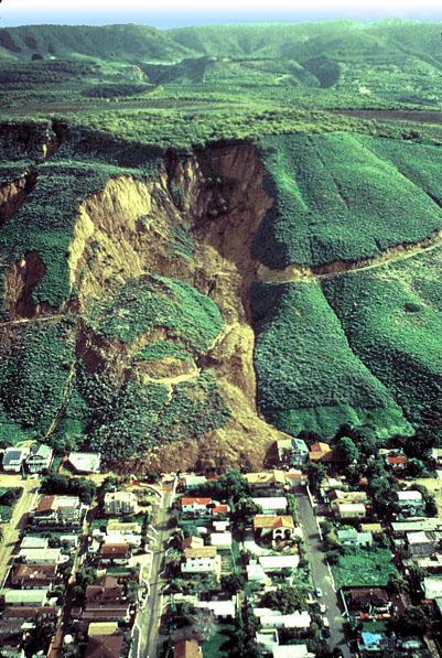 The slide moved several tens of meters in a matter of minutes, destroyed nine houses, but thankfully did not take any lives (Jibson, 2005).