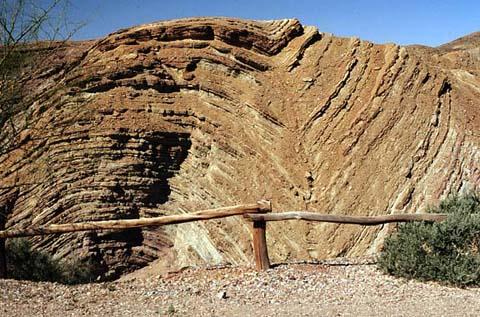 Folds near Calico ghost town, northeast of Barstow, Mojave Desert, California.
