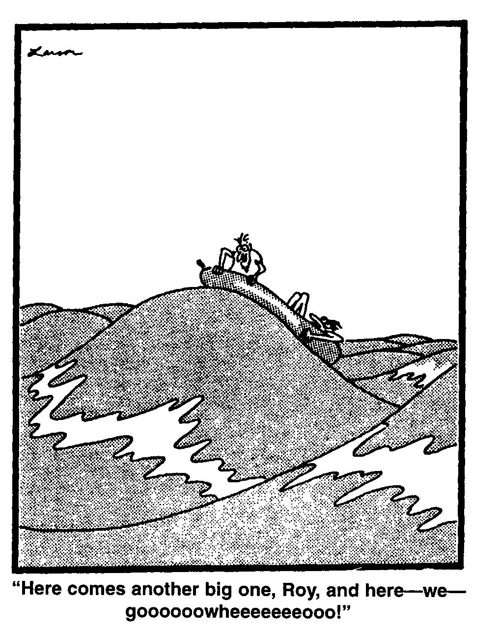 135. In the diagram below, arrows represent air movement near an ocean coastline on a summer afternoon. 136. The cartoon below presents a humorous look at wave action.