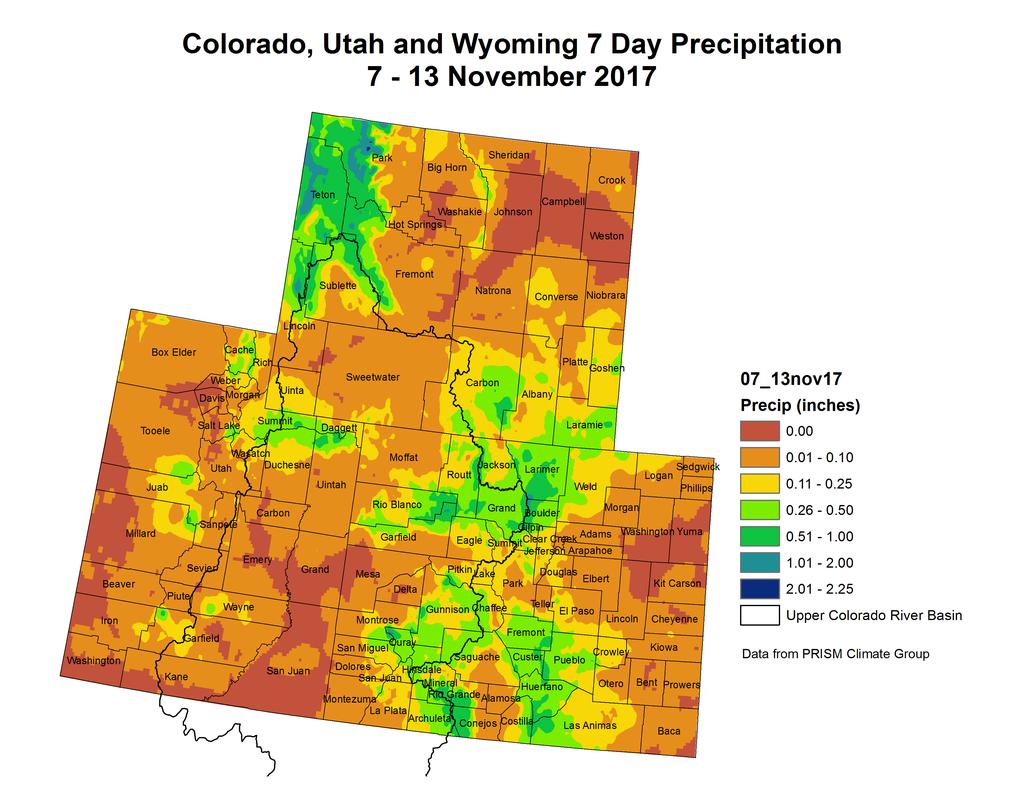 NIDIS Intermountain West Drought Early Warning System November 14, 2017 Precipitation The images above use daily precipitation statistics from NWS COOP, CoCoRaHS, and CoAgMet stations.