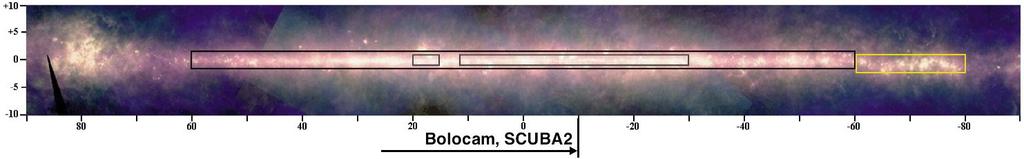 ATLASGAL (Schuller+2009): Unbiased survey of the inner Galactic Plane at 870µm Census of massive star formation throughout the Galaxy study large scale structure of the cold ISM associate w.