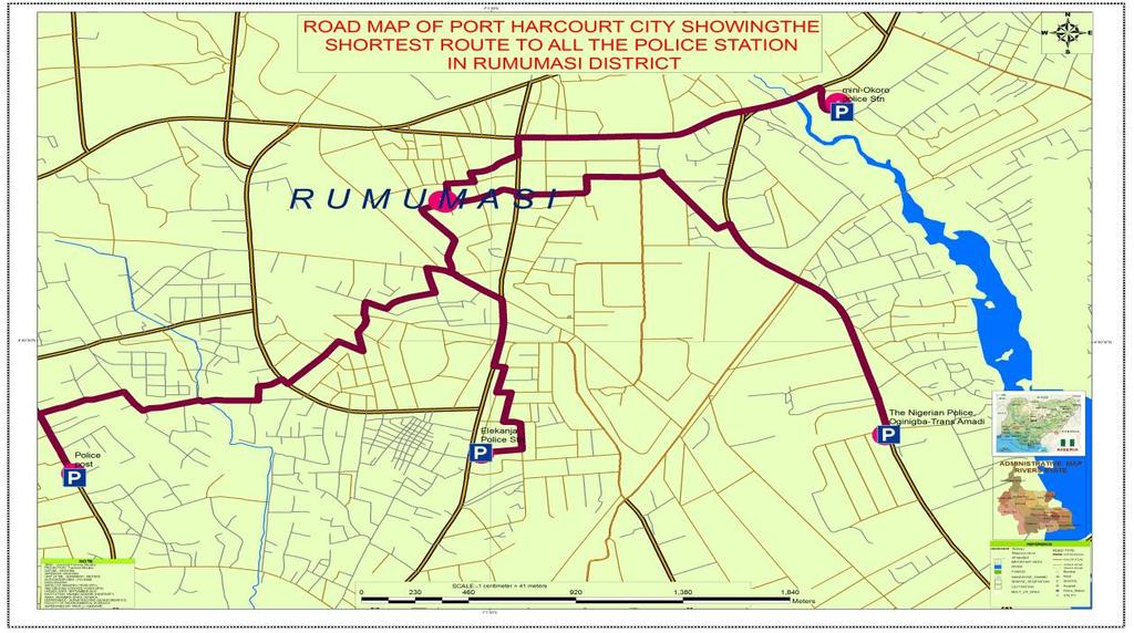 Figure 4.3: Query result showing the shortest route to all the police stations in Rumumasi district Figure 4.