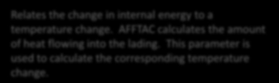 of Lading Properties Old Details New Model Old New Relates the change in internal energy to a temperature change. AFFTAC calculates the amount of heat flowing into the lading.