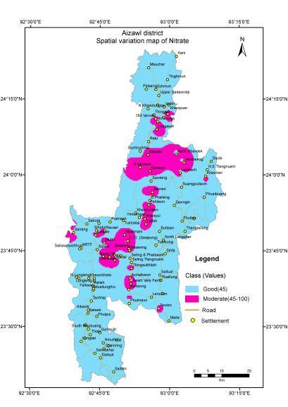 Application of geo-spatial technologies for ground water quality mapping of Aizawl district, Mizoram, India Figure 6. Spatial variation map of iron. Figure 7.