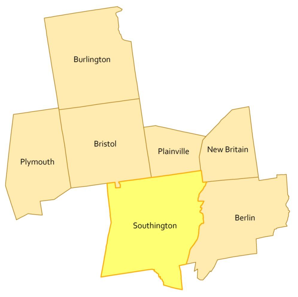 Southington Southington, similar to its next-door neighbor Berlin, is a suburban community in the southeast part of the region.