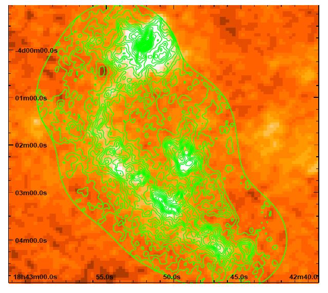 Counters of NH3(1,1) integrated intensity with VLA overlapped on IRAM 1.2 mm image (Wang et al.