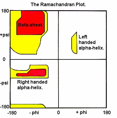 Allowed phi-psi angles Red areas are
