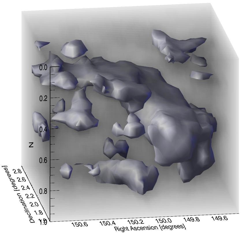 The resultant 3D map shows for the first time the large scale structure of the dark matter, within which lies