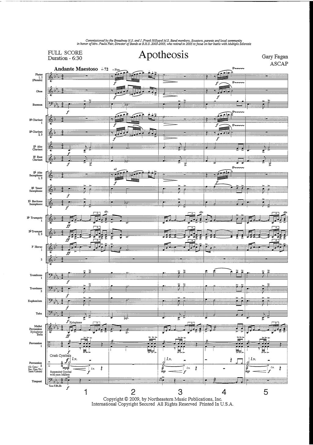 Fltes, (Piccolo) Oboe Bnssoon FULL SCORE Dration 630 0!... Commissioned by tlw Broadway H.S. and.frank Hillyard M.S. Band members, Boosters.parents and local commnity in honor oj Mrs.