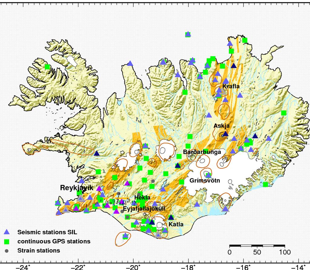 Geophysical monitoring network ~60 seismic stations ~70 GPS