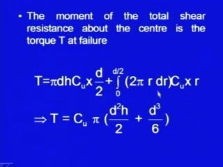 (Refer Slide Time: 11:16) So, torque will be equal to phi d h C u, this was the force and this multiplied by radius d by 2 plus and this again this force multiply by radius