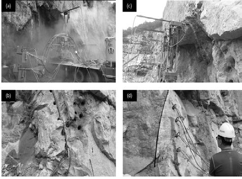 (a) Free surface generation on the tunnel s portal, (b) Rock splitting near the free surface line, (c) Free surface generation on the tunnel s