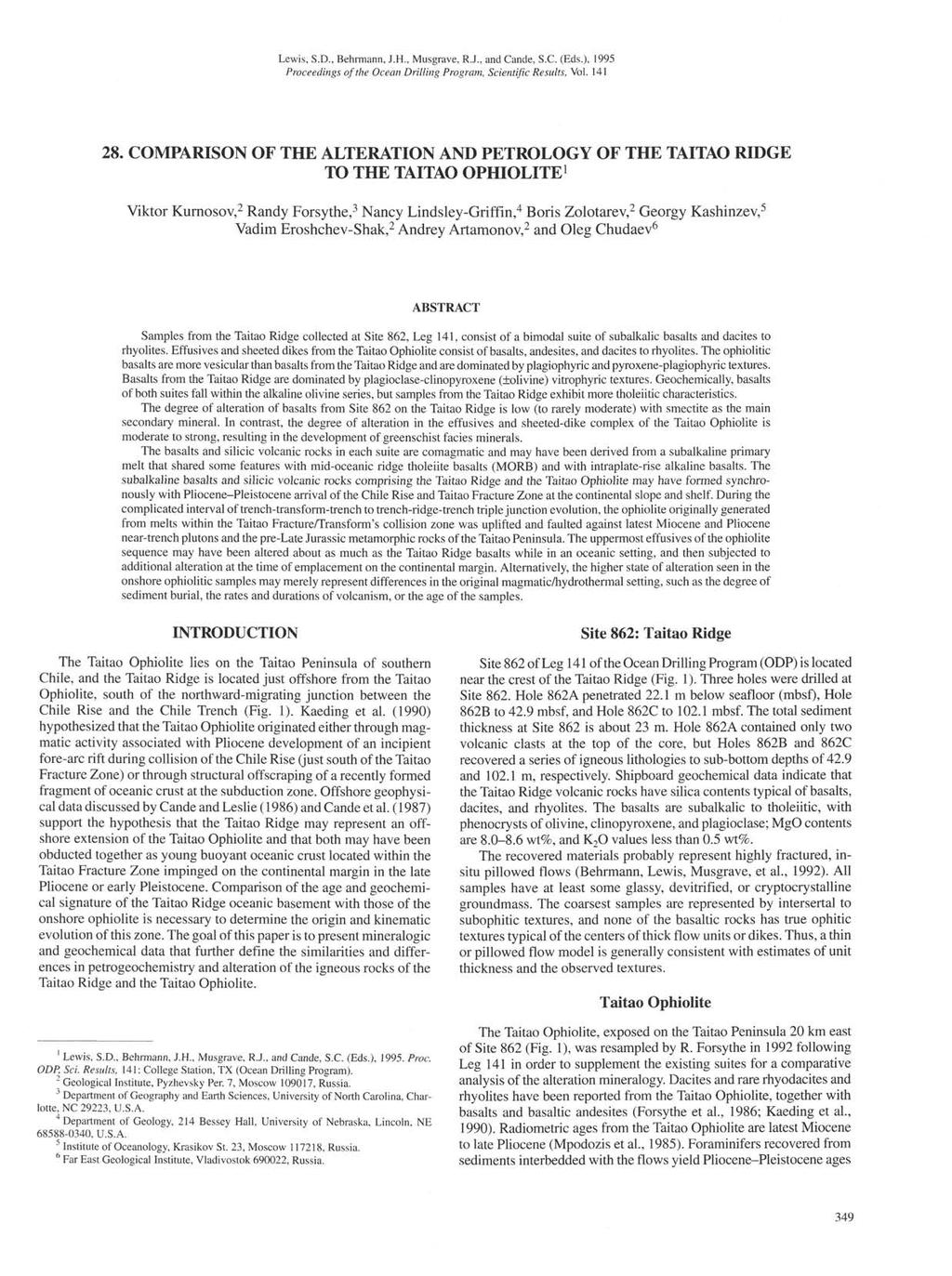 Lewis, S.., Behrmann, J.H., Musgrave, R.J., and Cande, S.C. (Eds.), 1995 Proceedings of the Ocean rilling Program, Scientific Results, Vol. 141 28.