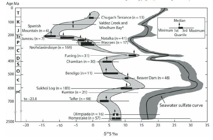Variation in sulfide S isotope compositions in sediment hosted orogenic