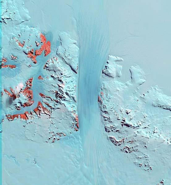 Europe. With all this extra water frozen in ice the sea level at that time was about 400 feet lower than it is today. Figure 2: Byrd Glacier, Antarctica from Landsat.