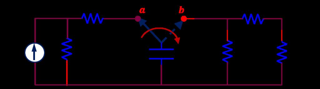 Problem 2) For the circuit shown, the capacitor stays in position (aa) for a long time before it is switched to position (bb) at tt = 0 a. Find the initial voltage across the capacitor at tt = 0 b.