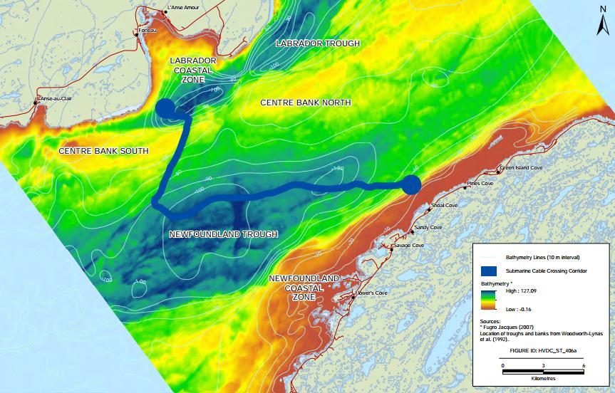 Fig 1: Bathymetry in the Strait of Belle Isle [3] 2.2 Wind The maximum hourly wind speed recorded in St. Anthony is 97km/h and with a maximum wind gust speed of 148km/h [4].