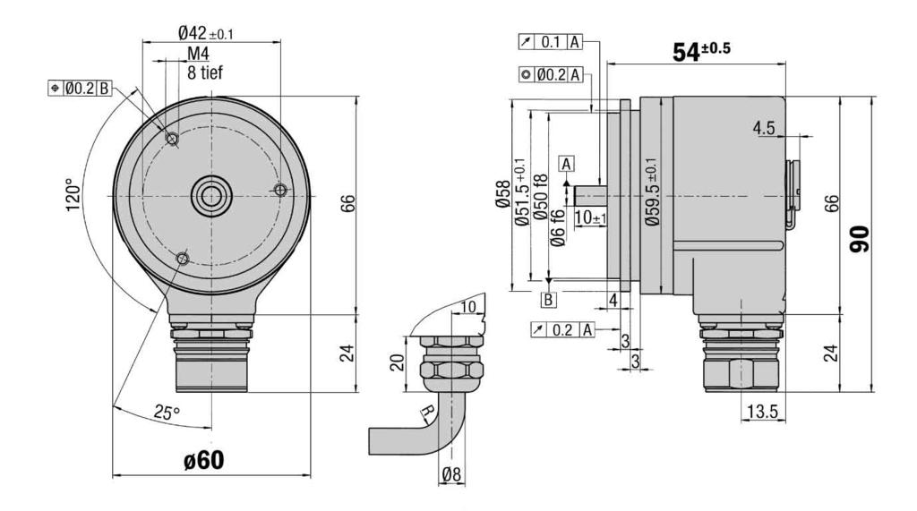 Incremental Encoder DRS/DRS, servo flange up to 8,2 Dimensional drawing servo flange radial Incremental Encoder Connector or cable outlet Protection class up to IP s TTL and HTL