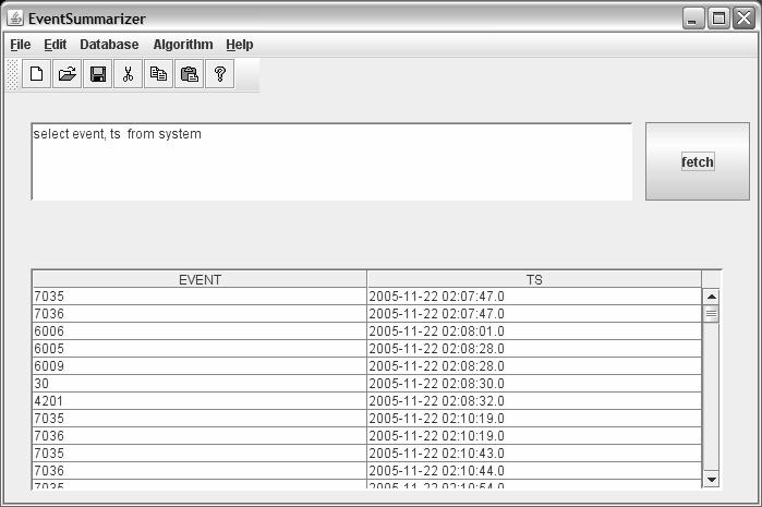 Constructing comprehensive summaries of large event sequences 137 classical SQL-queries interface Fig. 7.