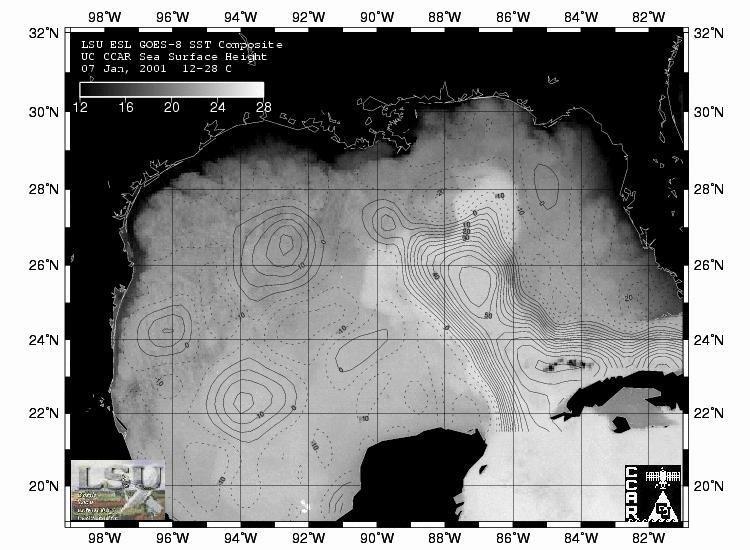 Surveillance of Gulf of Mexico Currents and Eddies ESL de-clouded GOES Night-time Sea Surface