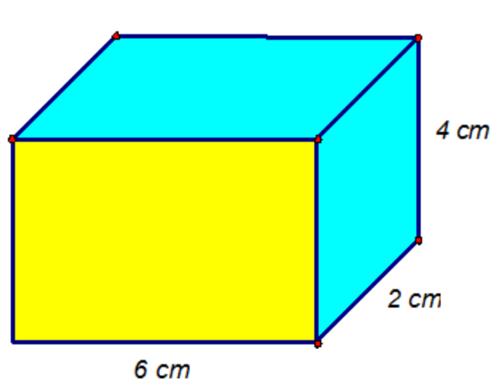 V = l b h V = 6 2 4 V = 48 cm 3 Note: cubed units for volume Area of Square and Rectangle Formula: Where: A = area l = length b = breadth A = l b Calculate the area of the rectangle A = l b A = 5 4