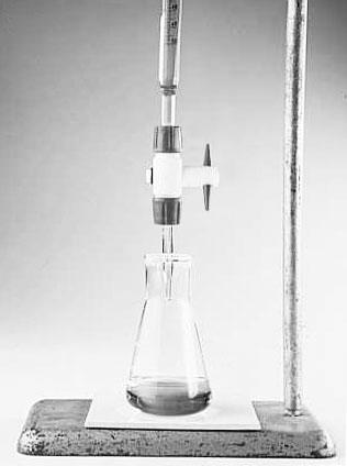 Experimental technique which allows you to determine concentration of an ANALYTE by employing reaction STOICHIOMETRY The TITRANT is added to a flask of sample using a BURET