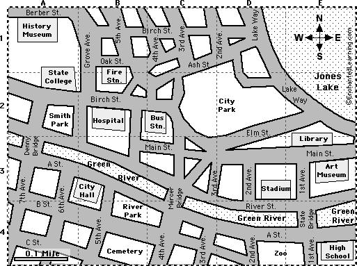 City Map Reading Activity #2: Printout - http://members.enchantedlearning.com/cgi-bin/enlarge0p/geography/mapreading/city2/in... City Map Reading Activity #2 1.
