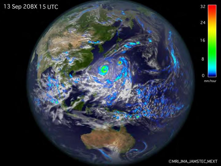 Tropical cyclones Typhoon picture simulated by the MRI-AGCM3.1S in September 208X.