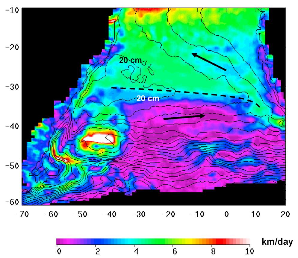 FU: EDDIES IN THE SOUTH ATLANTIC OCEAN the ACC and the Malvinas Current also have strong deep currents to carry eddies in the direction of the mean flow with significant speeds. Figure 3.